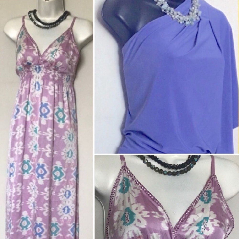 2 Dresses 1 Purple One-Shoulder 1 pink with delicate fabric